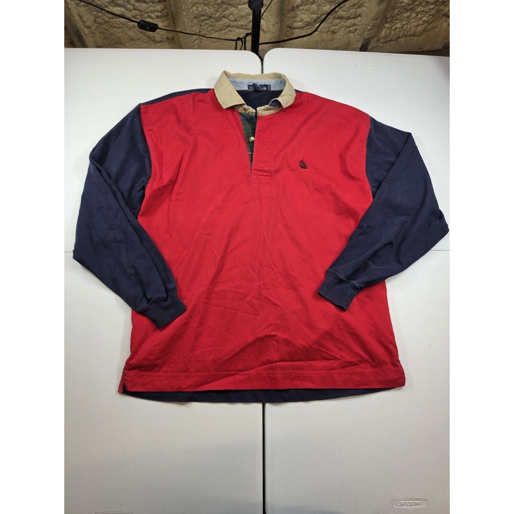 Vintage Nautica Rugby Shirt Sz XL Mens Navy Green Colorblock Preppy Long Sleeve